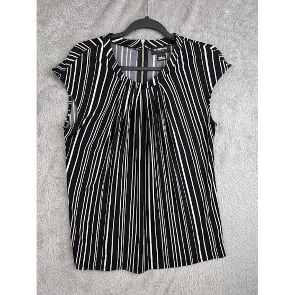 Liz‎ Claiborne Black White Striped Blouse Top Women's Small Sleeveless Career